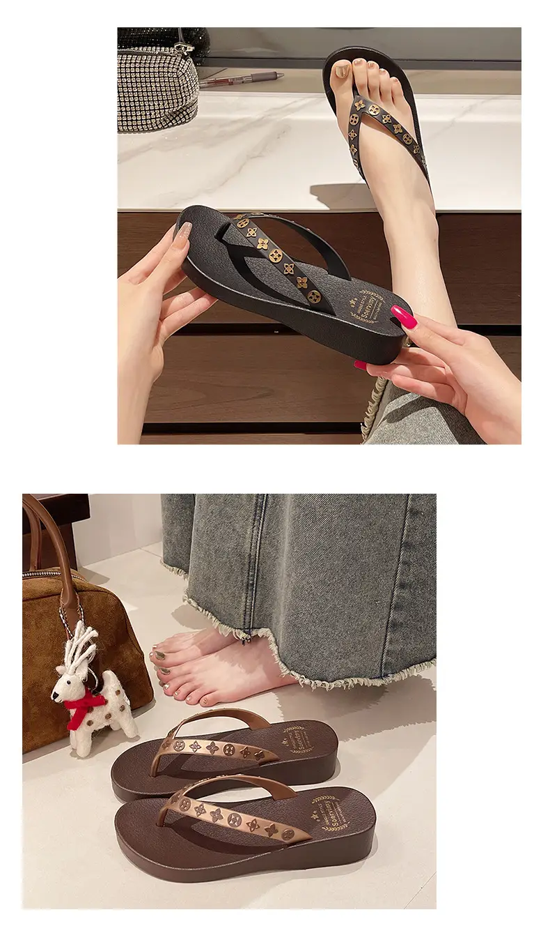 Women's 2024 Wedge Flip Flops Solid Brown — feature 8
