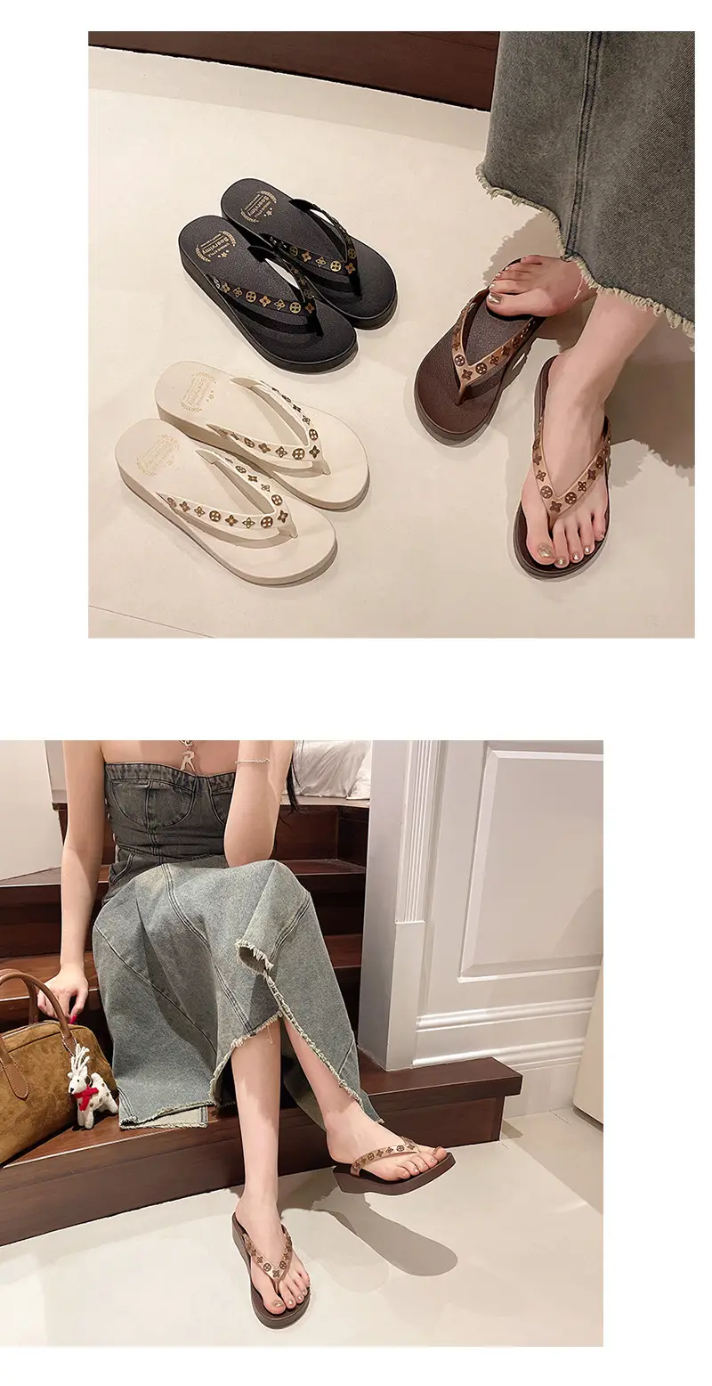 Women's 2024 Wedge Flip Flops Solid Brown — feature 9