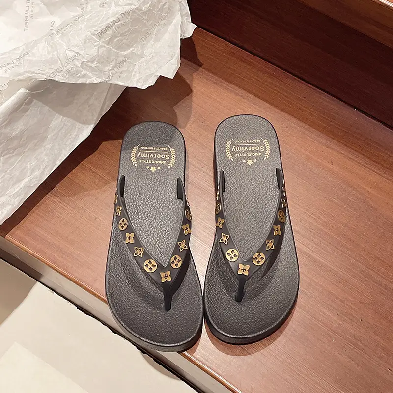 Women's 2024 Wedge Flip Flops Solid Brown - Image 2