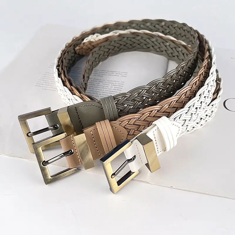 Handwoven Brown Belt with Gold Buckle for Women