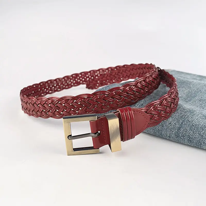 Handwoven Brown Belt with Gold Buckle for Women