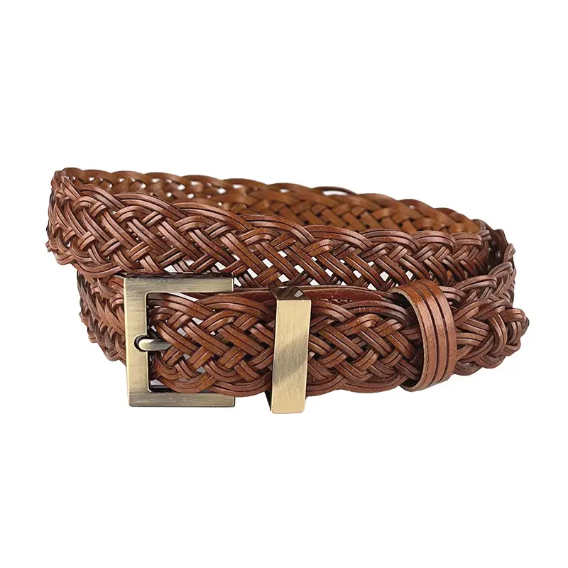Handwoven Brown Belt with Gold Buckle for Women