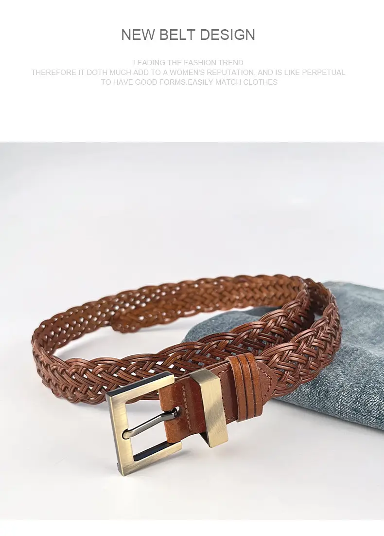 Handwoven Brown Belt with Gold Buckle for Women — feature 12
