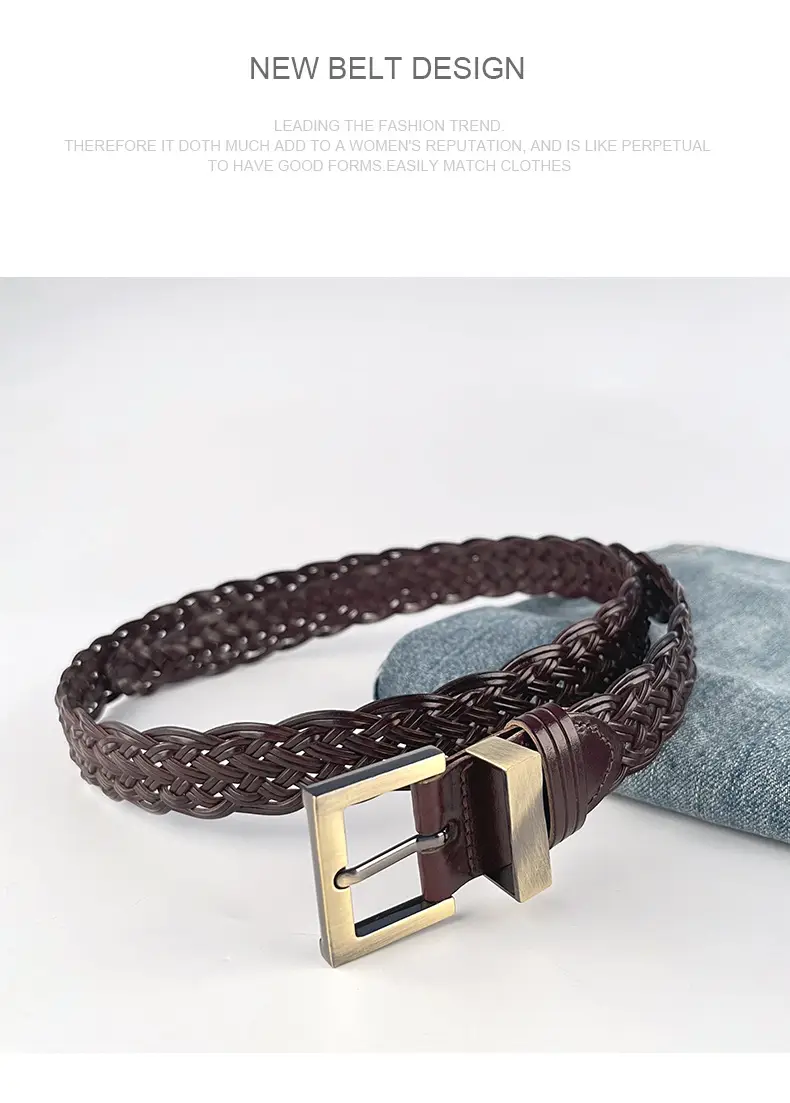 Handwoven Brown Belt with Gold Buckle for Women — feature 13