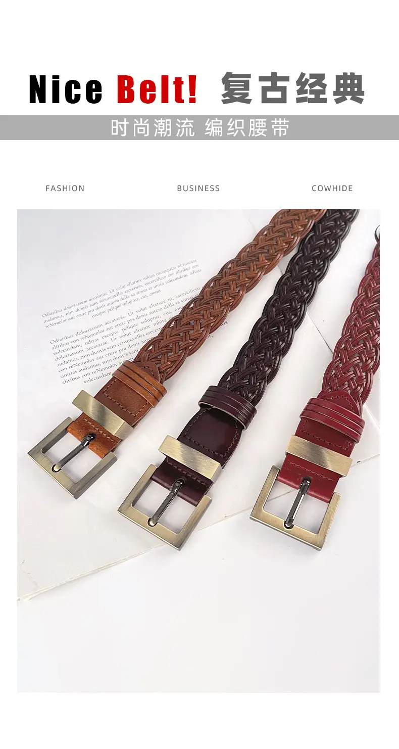 Handwoven Brown Belt with Gold Buckle for Women — feature 3