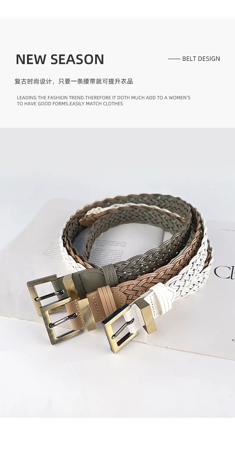 Handwoven Brown Belt with Gold Buckle for Women — feature 4