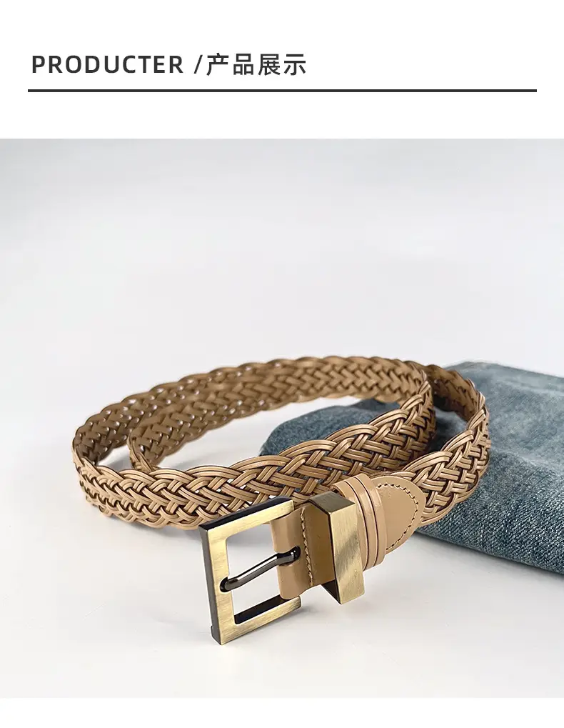 Handwoven Brown Belt with Gold Buckle for Women — feature 9