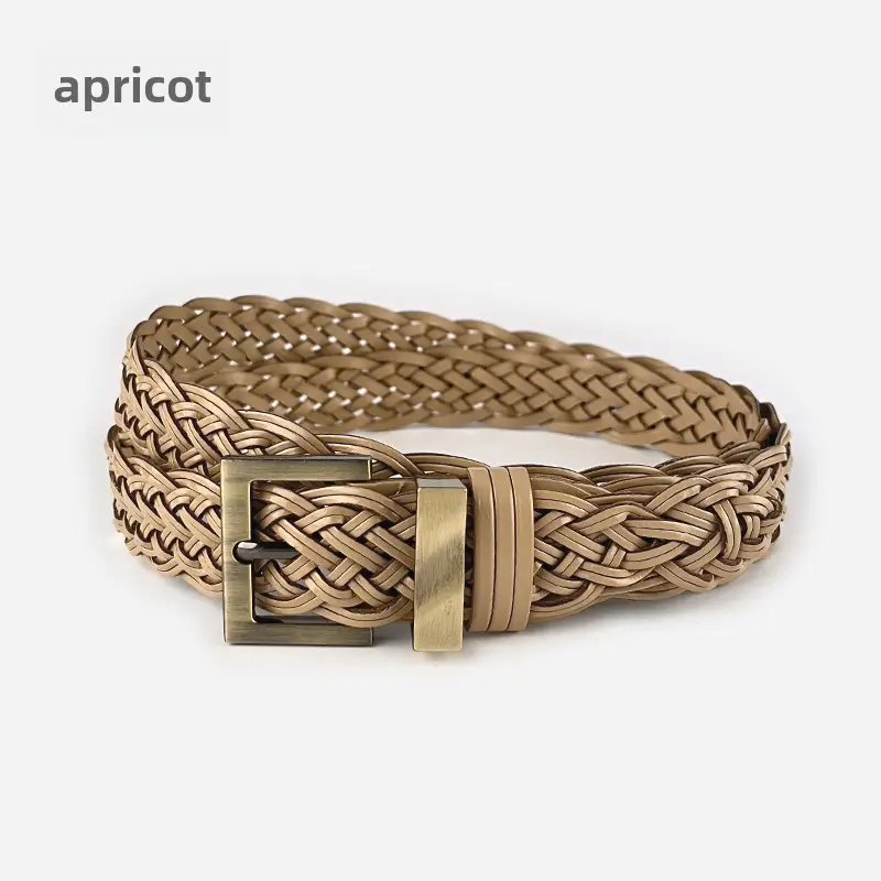Handwoven Brown Belt with Gold Buckle for Women