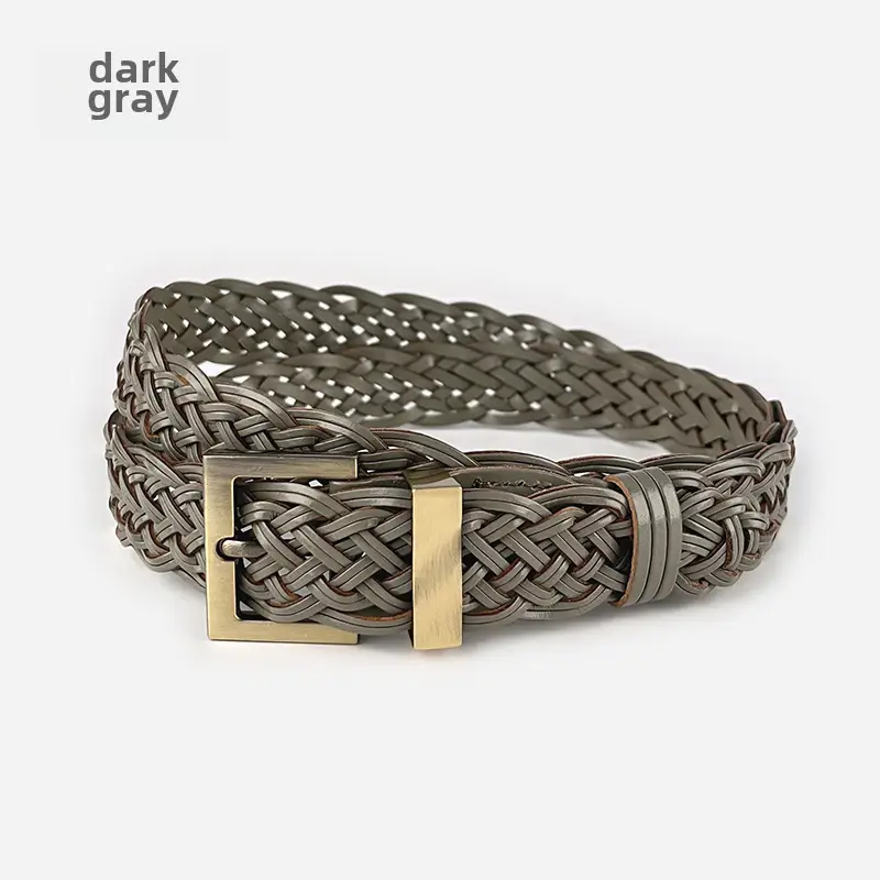 Handwoven Brown Belt with Gold Buckle for Women