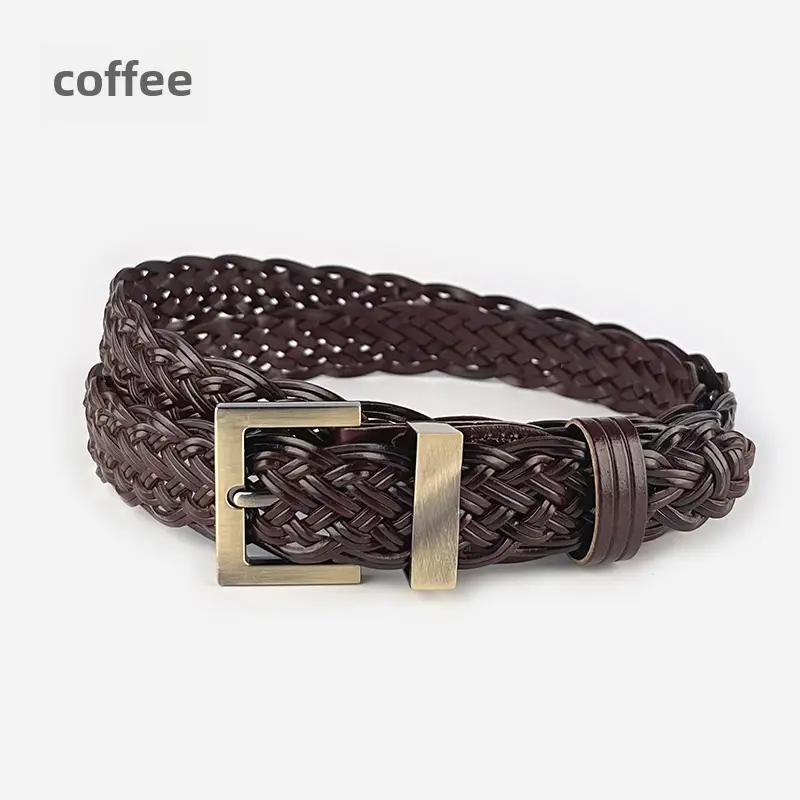 Handwoven Brown Belt with Gold Buckle for Women