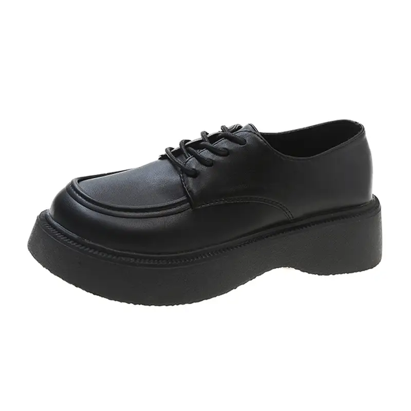 Black Big Head Small Leather Shoes Women's Wholesale Spring New Round Head Lace-up British Academy Style Platform Shoes - Image 6
