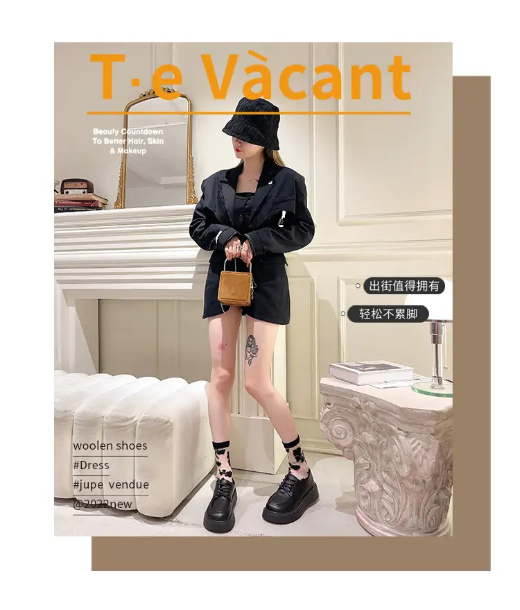 Black Big Head Small Leather Shoes Women's Wholesale Spring New Round Head Lace-up British Academy Style Platform Shoes — feature 1