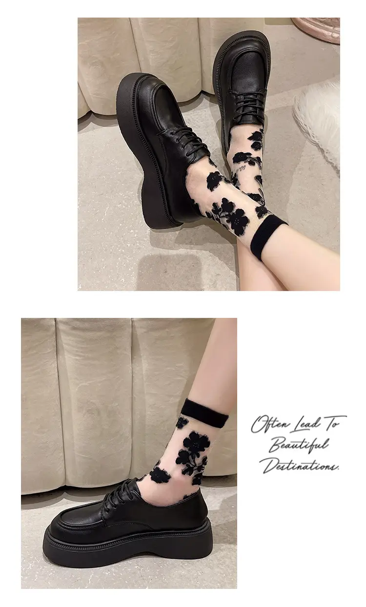 Black Big Head Small Leather Shoes Women's Wholesale Spring New Round Head Lace-up British Academy Style Platform Shoes — feature 8