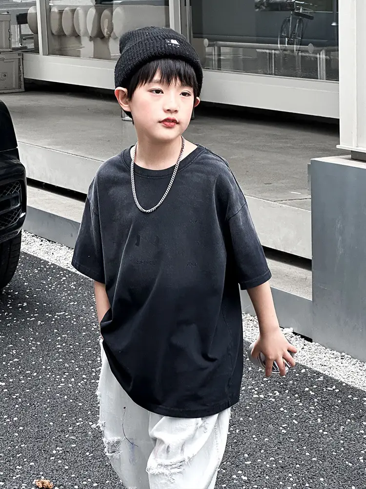 Trendy Boys Short Sleeve Pure Cotton T-Shirt Black