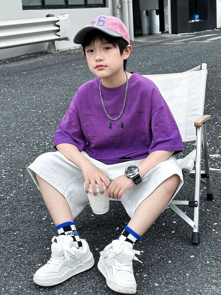 Trendy Boys Short Sleeve Pure Cotton T-Shirt Black