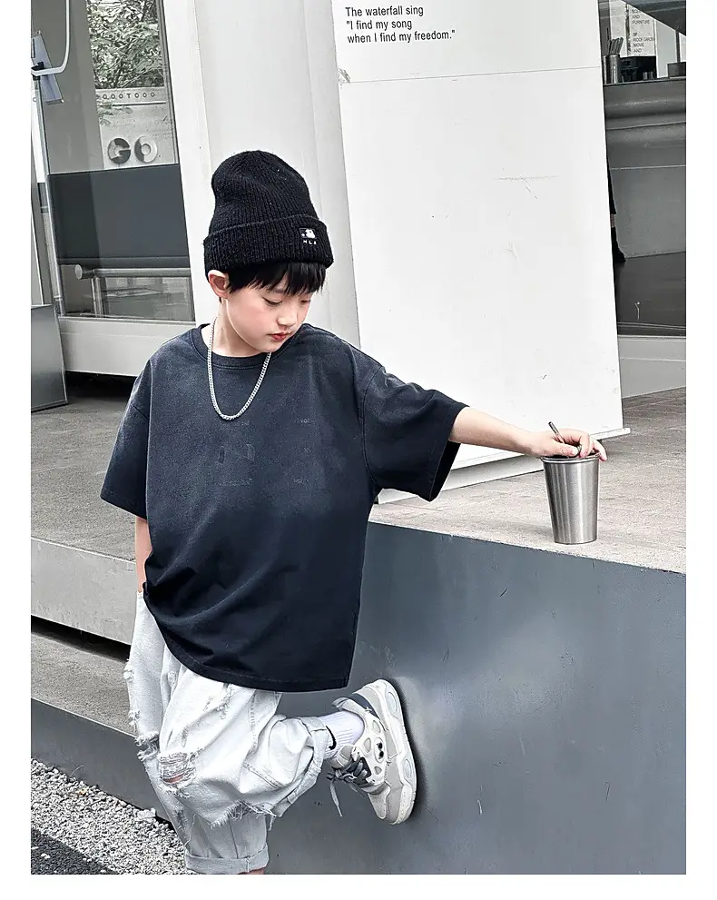 Trendy Boys Short Sleeve Pure Cotton T-Shirt Black — feature 26