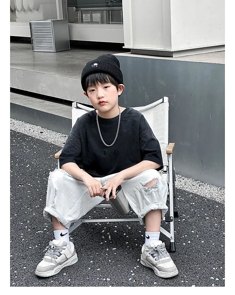 Trendy Boys Short Sleeve Pure Cotton T-Shirt Black — feature 28