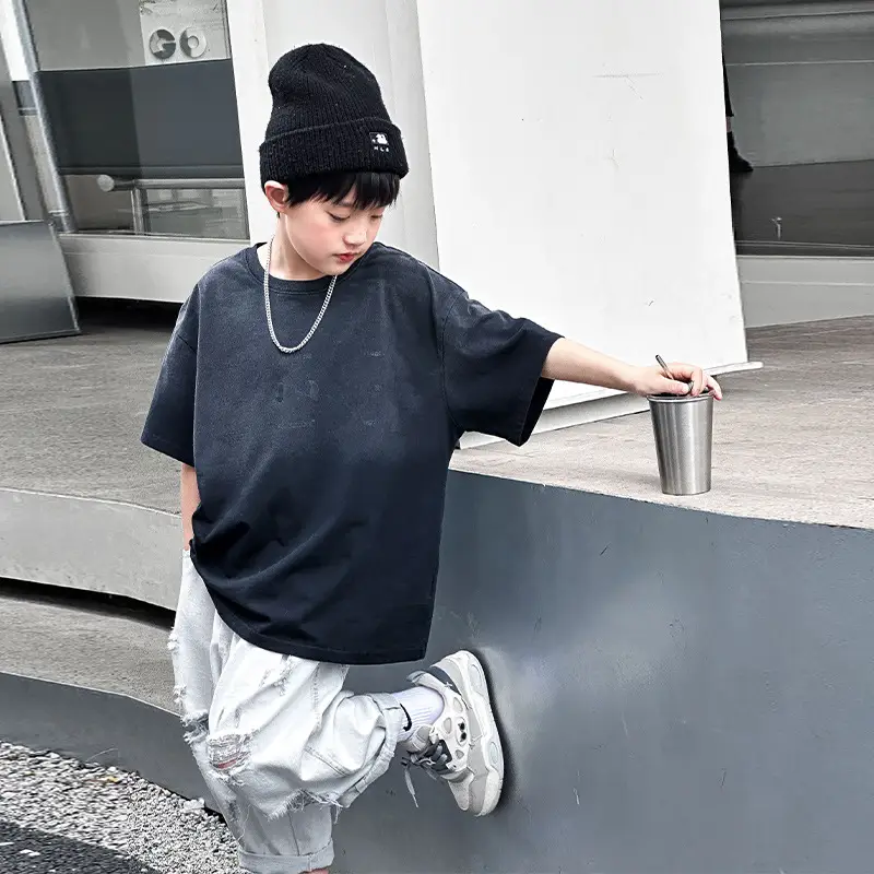 Trendy Boys Short Sleeve Pure Cotton T-Shirt Black