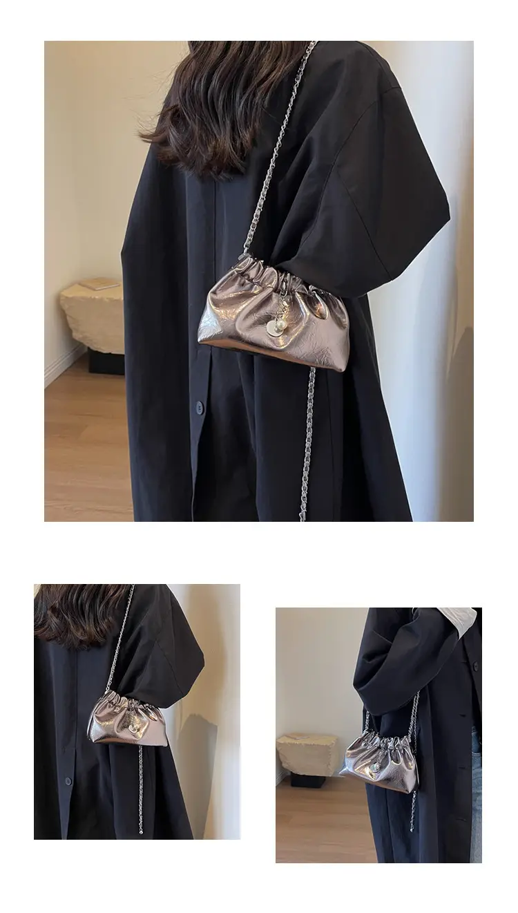 2024 New Light Silver Pleated Cloud Bag with Chain Crossbody — feature 10
