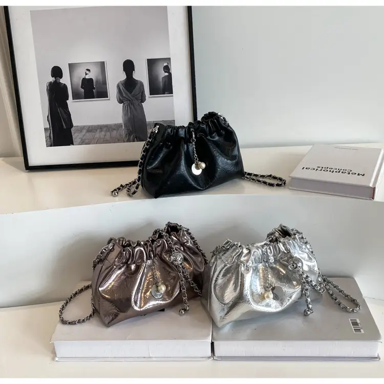2024 New Light Silver Pleated Cloud Bag with Chain Crossbody — feature 11