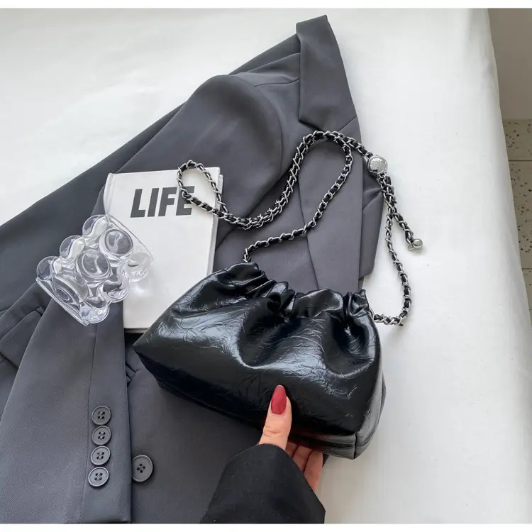 2024 New Light Silver Pleated Cloud Bag with Chain Crossbody — feature 21