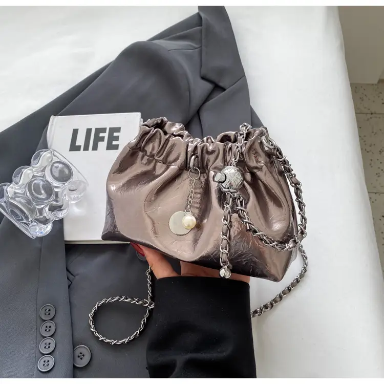 2024 New Light Silver Pleated Cloud Bag with Chain Crossbody — feature 23