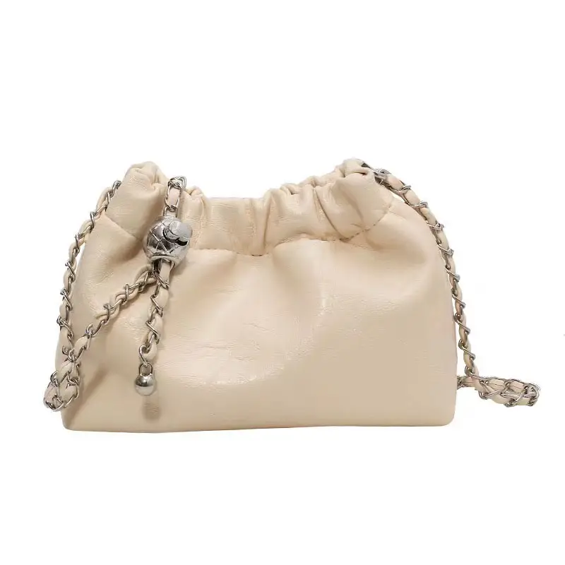 2024 New Light Silver Pleated Cloud Bag with Chain Crossbody