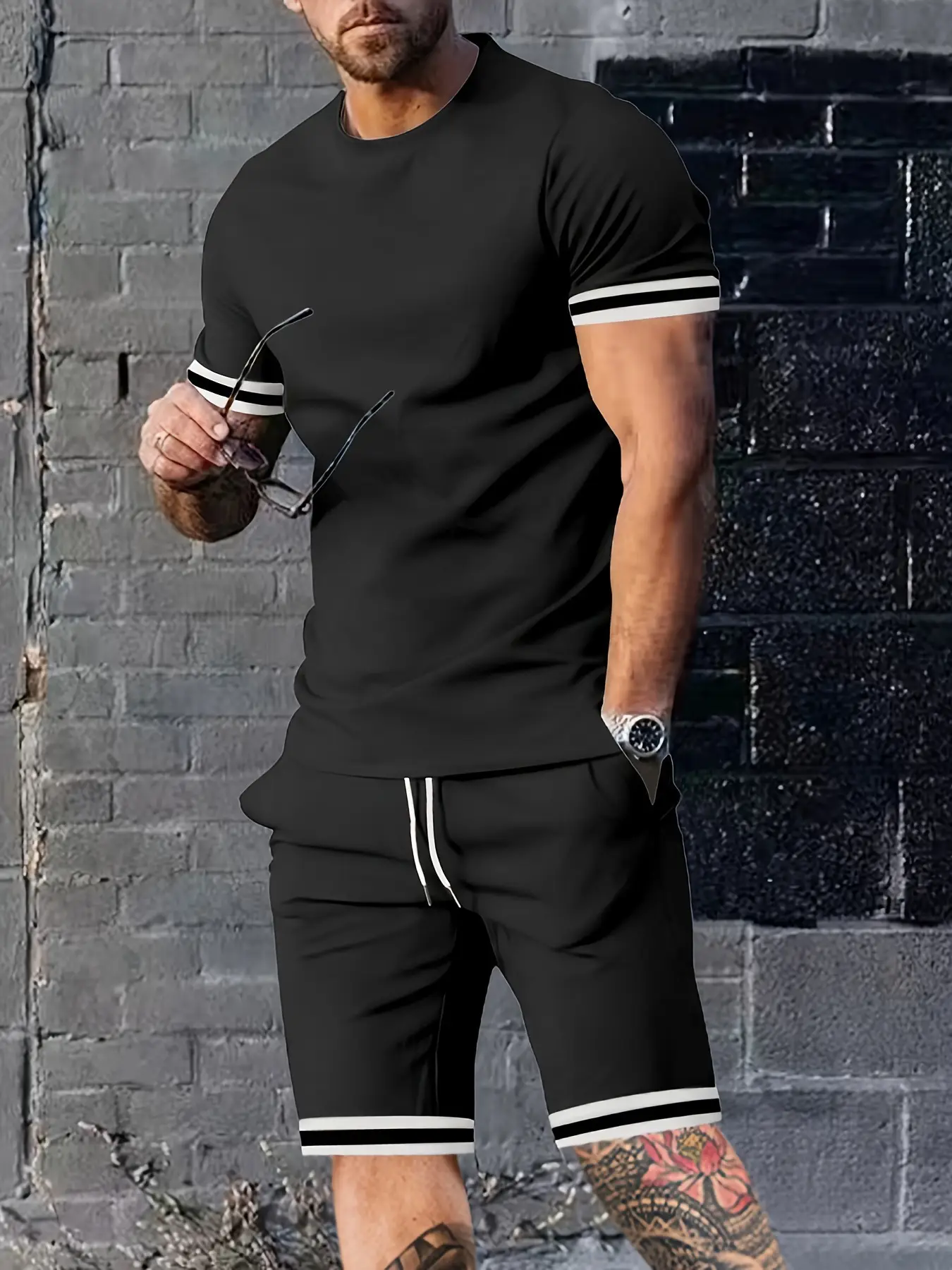 Men Green Short Sleeve T-Shirt Shorts Set 2026 - Image 2