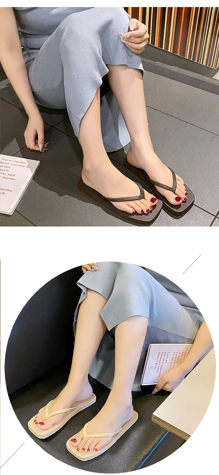 Women's New Japanese Style Flip Flops Pure Color Travel Non-Slip Soft Bottom — feature 16