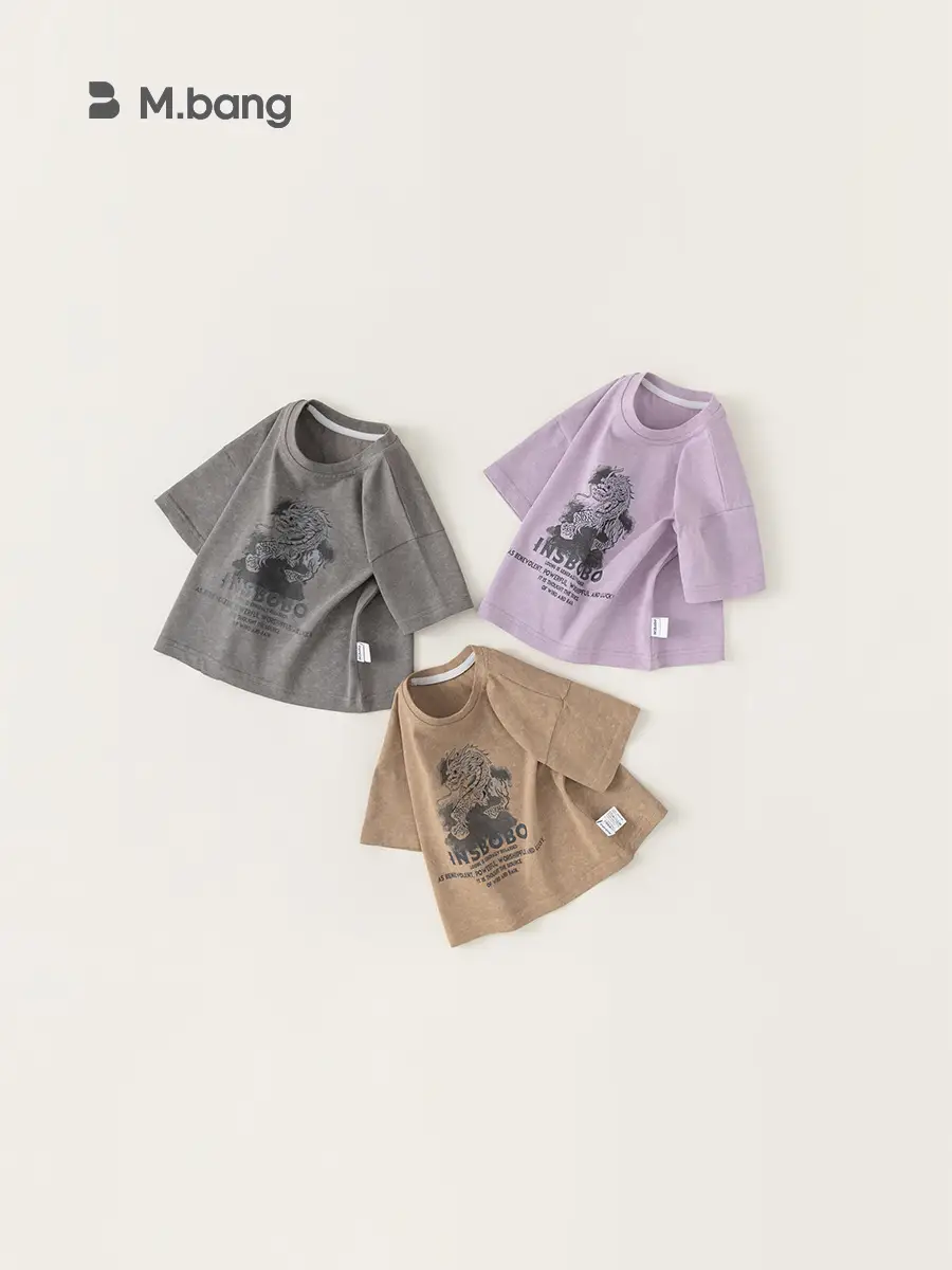 Baby Boys Short Sleeve Cartoon Top Grey Round Neck - Image 5