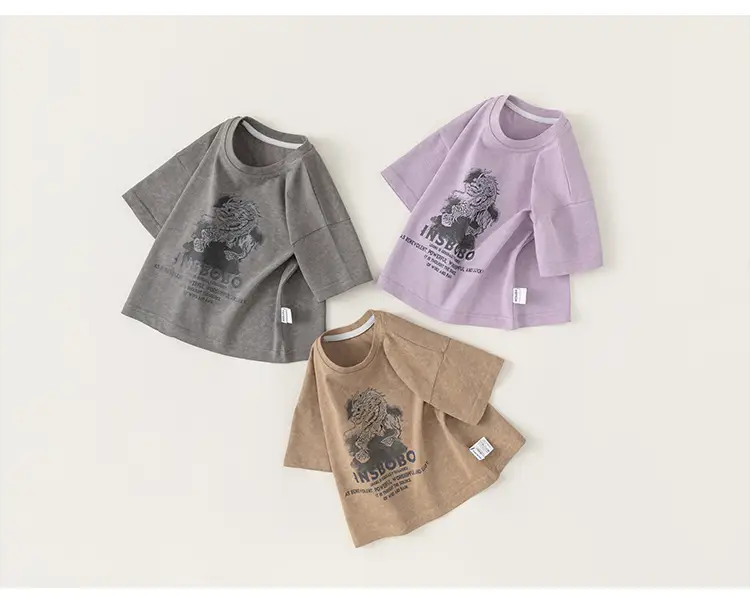Baby Boys Short Sleeve Cartoon Top Grey Round Neck — feature 15