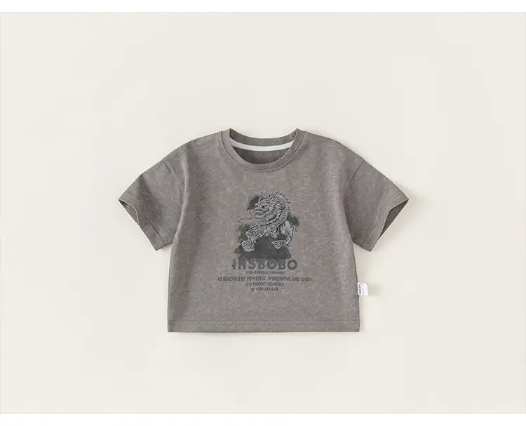 Baby Boys Short Sleeve Cartoon Top Grey Round Neck — feature 17