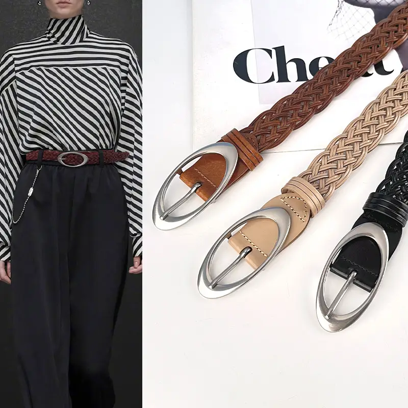 Handwoven Brown Retro Belt with Silver Buckle - Image 8