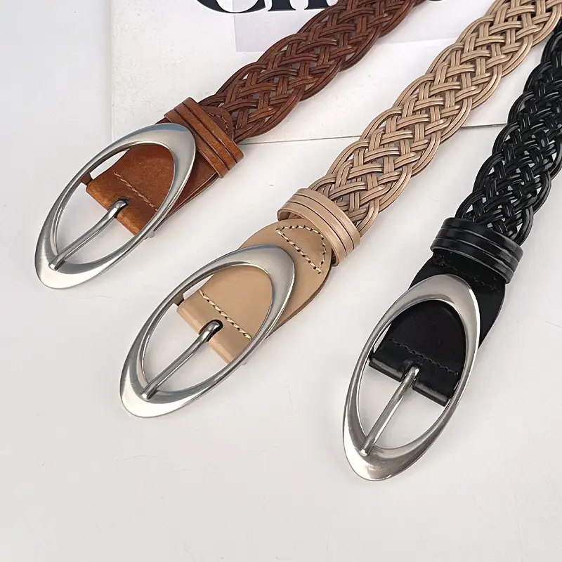 Handwoven Brown Retro Belt with Silver Buckle - Image 9