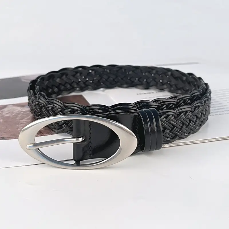 Handwoven Brown Retro Belt with Silver Buckle - Image 10