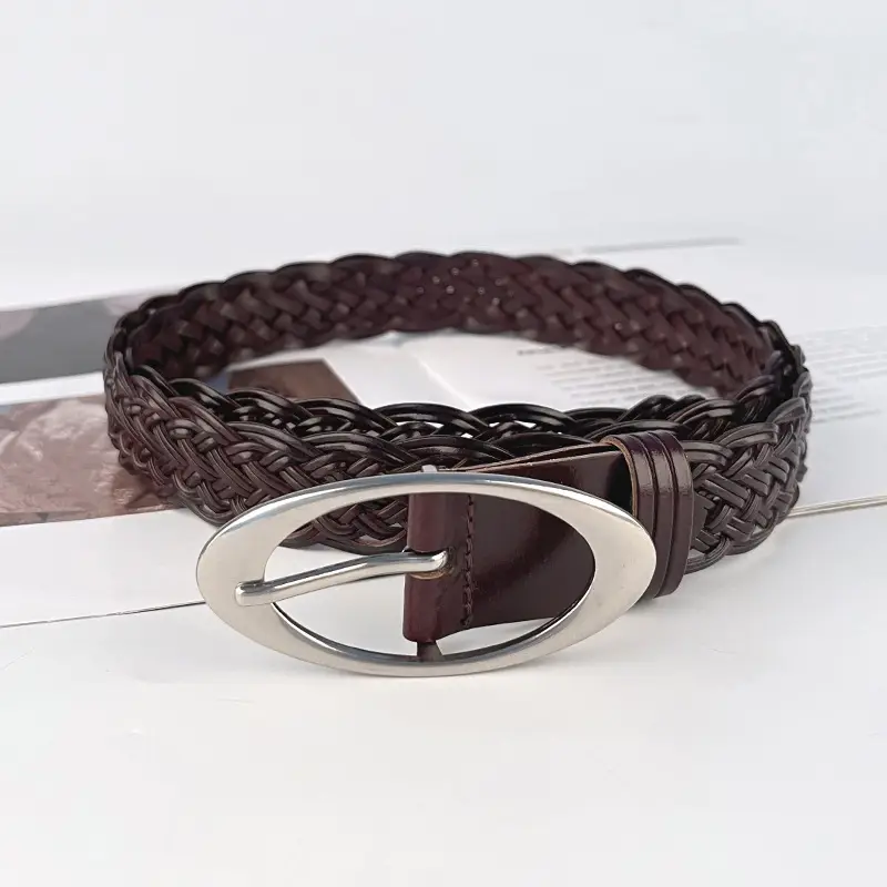 Handwoven Brown Retro Belt with Silver Buckle - Image 11