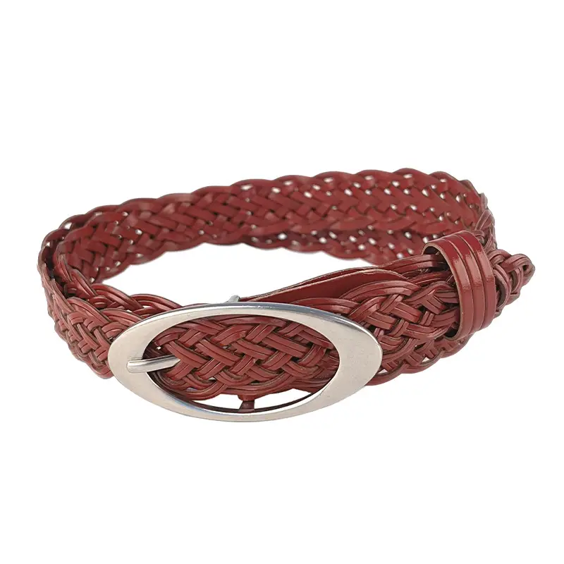 Handwoven Brown Retro Belt with Silver Buckle - Image 12