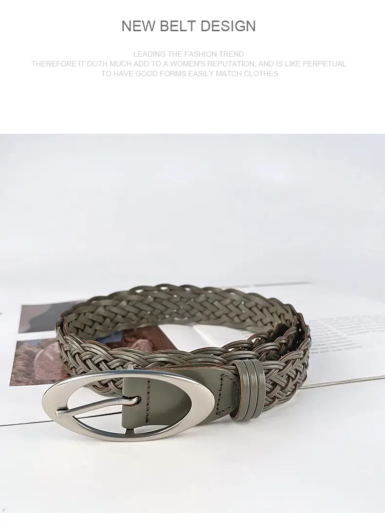 Handwoven Brown Retro Belt with Silver Buckle — feature 10