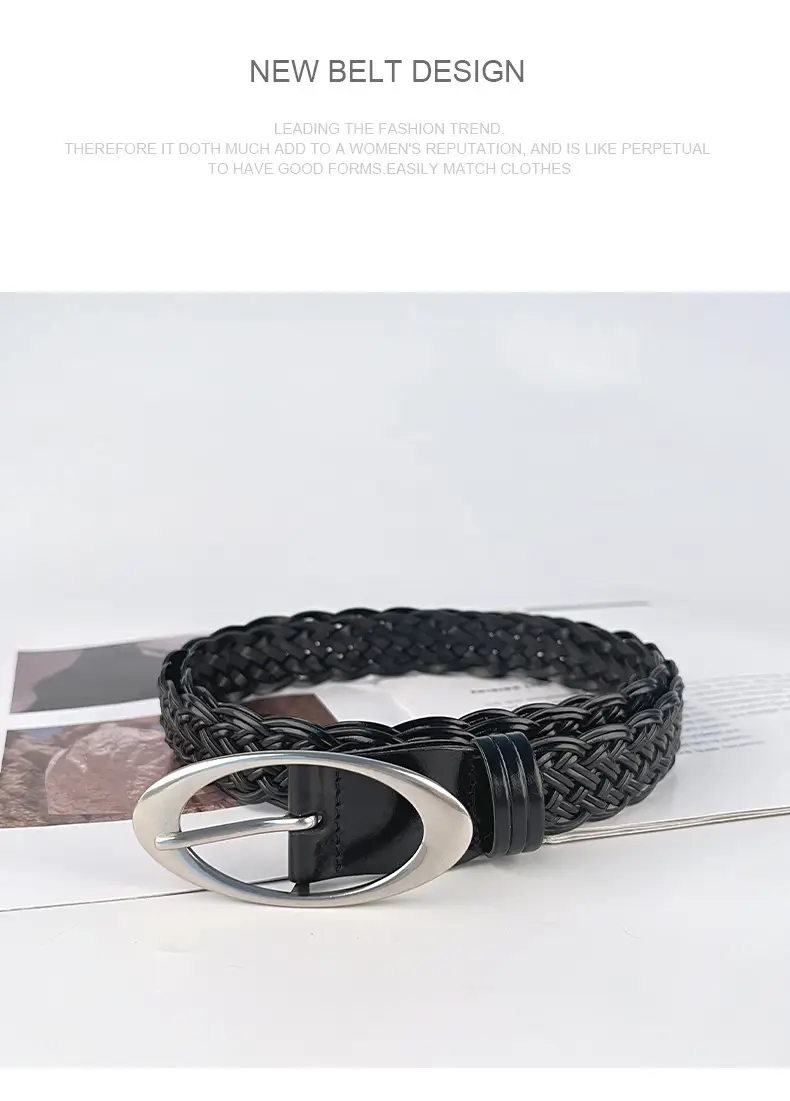 Handwoven Brown Retro Belt with Silver Buckle — feature 12