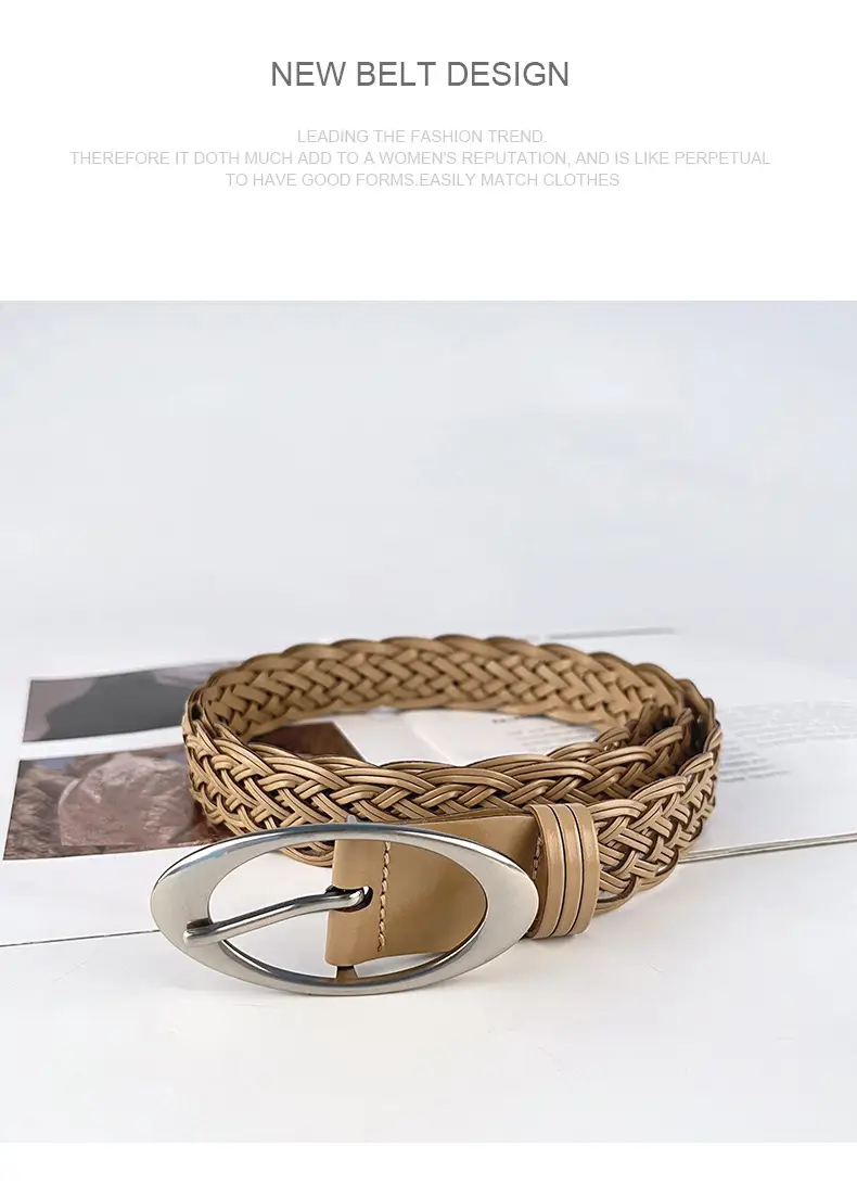 Handwoven Brown Retro Belt with Silver Buckle — feature 13