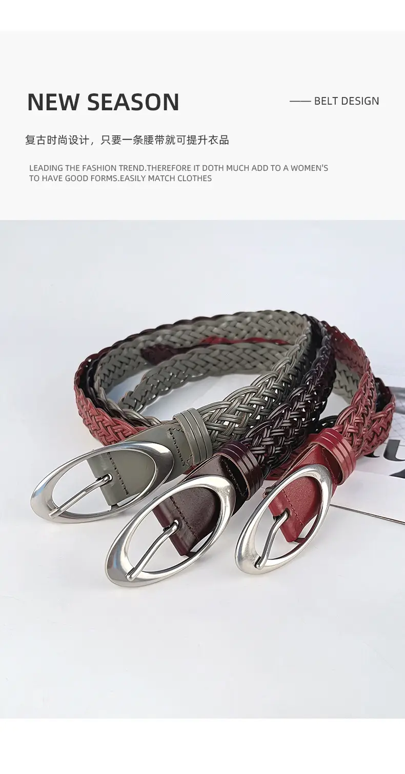 Handwoven Brown Retro Belt with Silver Buckle — feature 4