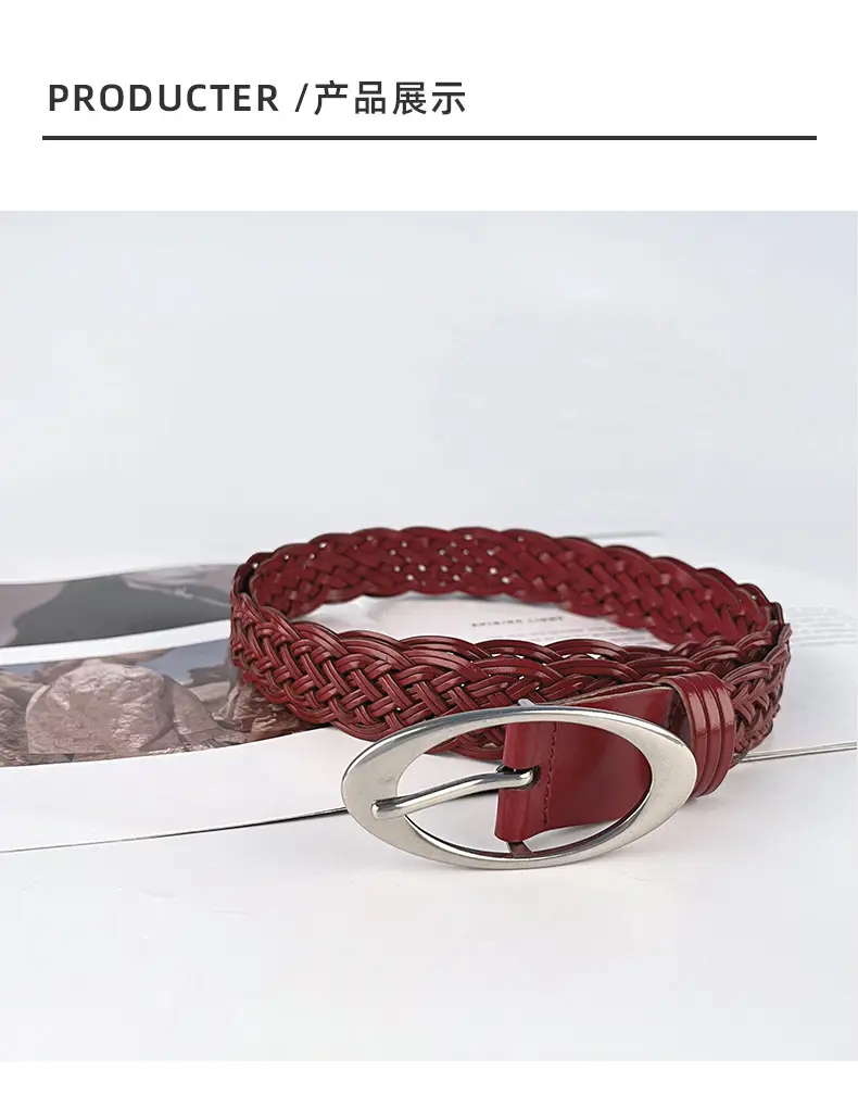 Handwoven Brown Retro Belt with Silver Buckle — feature 9