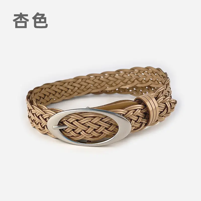 Handwoven Brown Retro Belt with Silver Buckle - Image 2