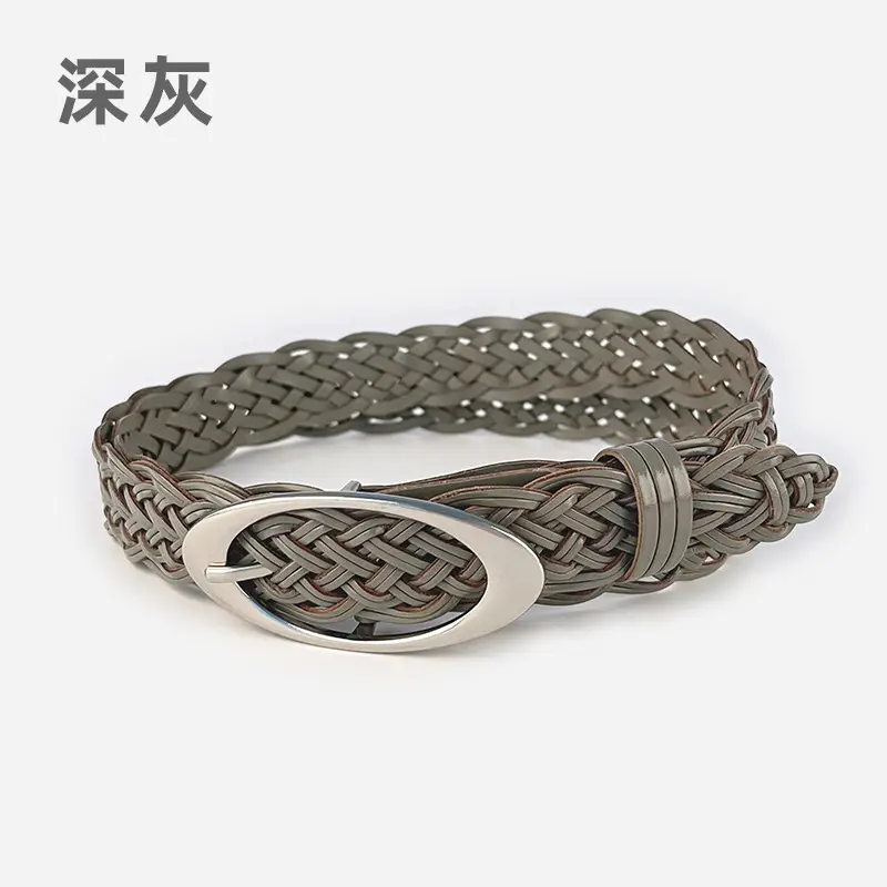 Handwoven Brown Retro Belt with Silver Buckle - Image 5