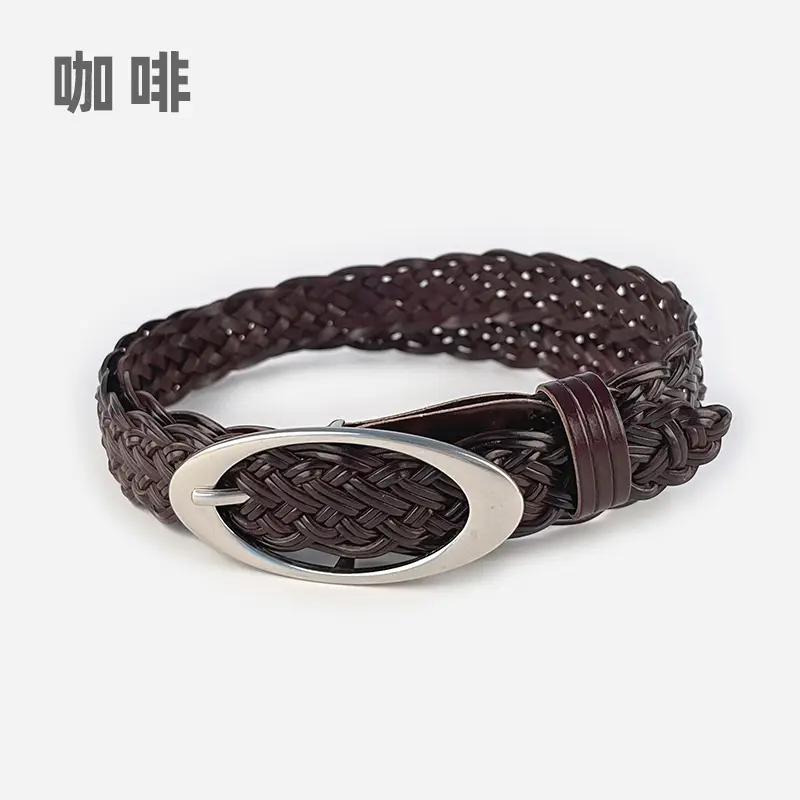 Handwoven Brown Retro Belt with Silver Buckle - Image 6