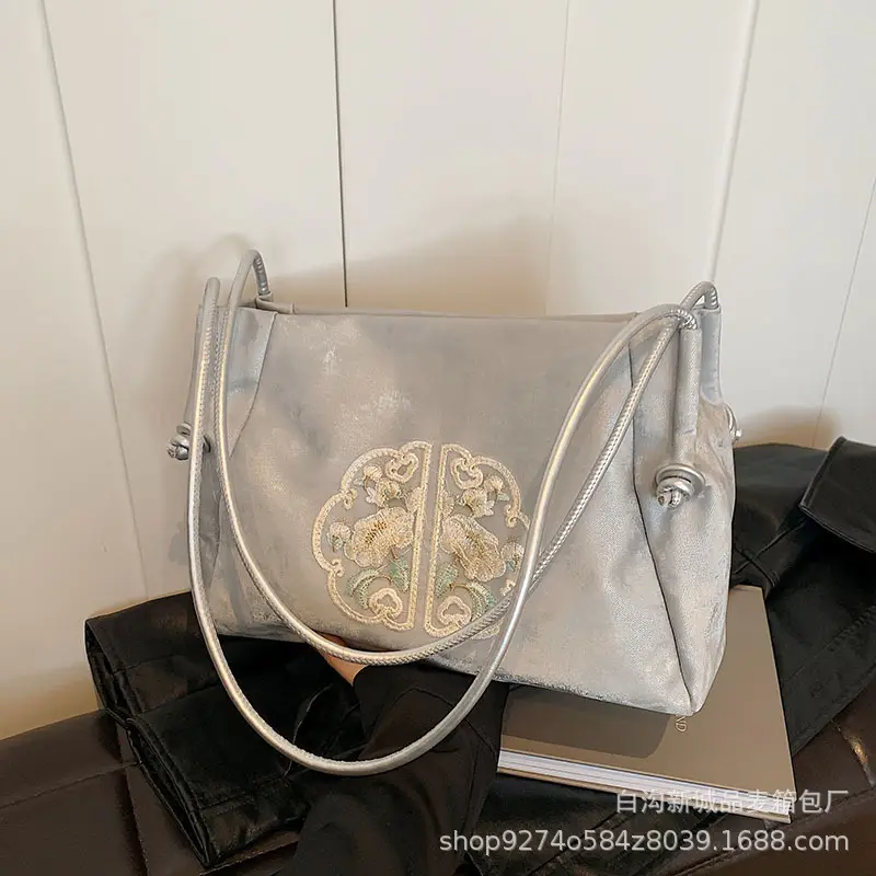 Silver Embroidered Shoulder Bag for Women 2026 - Image 2