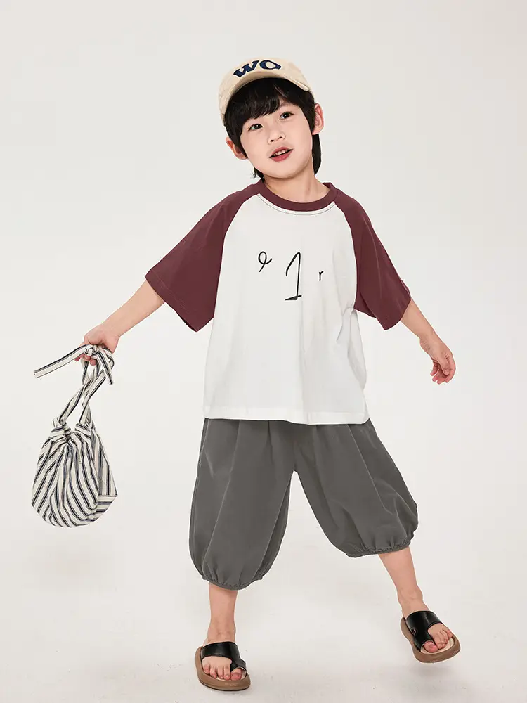 Boys T-Shirt Maroon White Half Sleeve Cotton Summer - Image 2