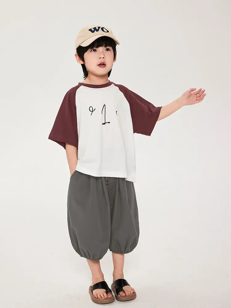 Boys T-Shirt Maroon White Half Sleeve Cotton Summer - Image 3
