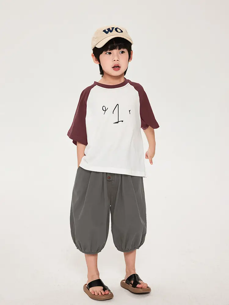 Boys T-Shirt Maroon White Half Sleeve Cotton Summer - Image 5