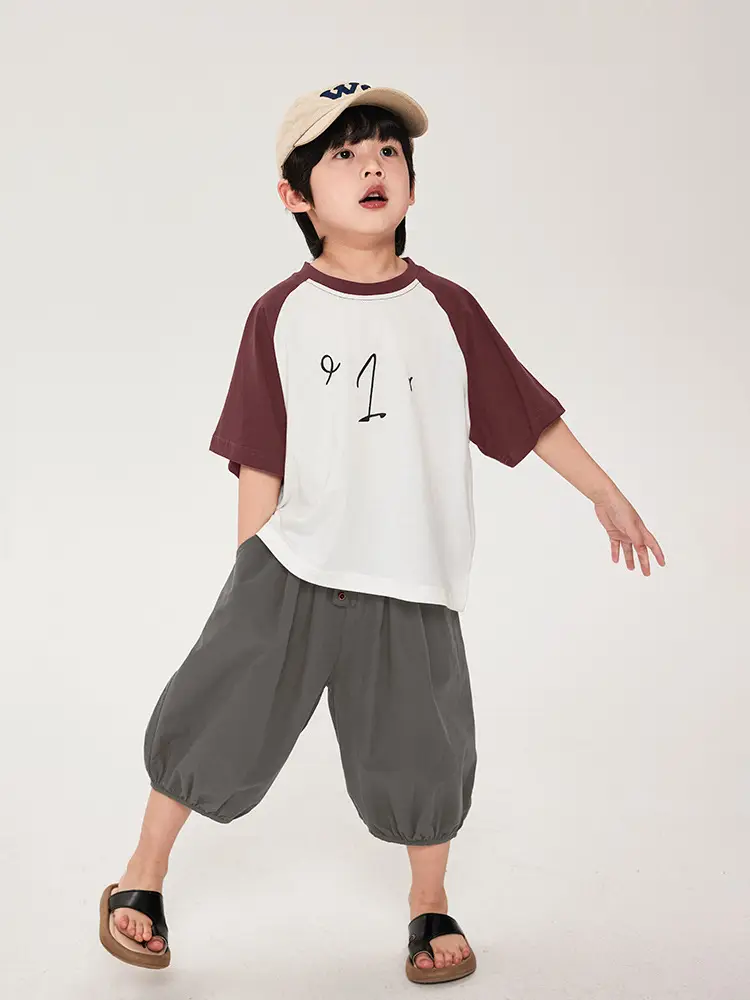 Boys T-Shirt Maroon White Half Sleeve Cotton Summer - Image 6